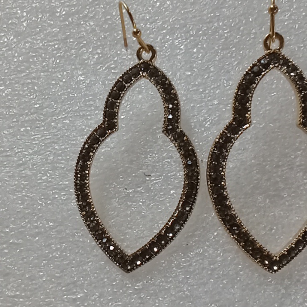Gold Tone Rhinestone Earrings #A375 - Picture 3 of 6